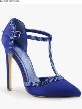 Pleaser Sexy-25 Blue T-Strap D'Orsay Pointed Toe 5" Heels Pumps, Sz 6